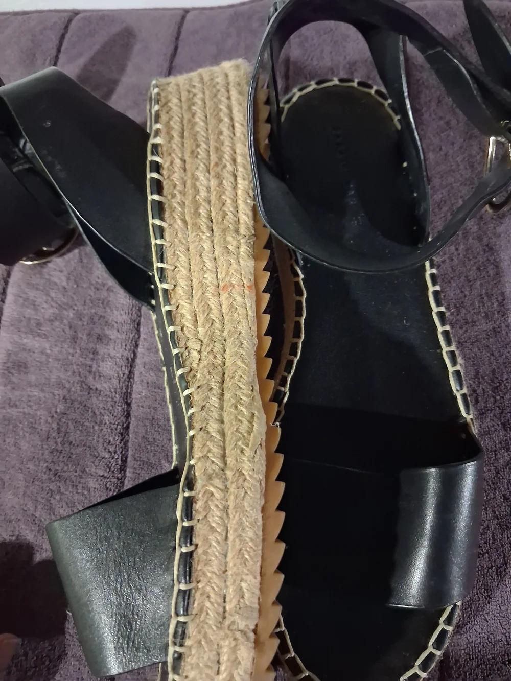 Zara Black Leather Espadrille Platform Sandals with Ankle Buckle